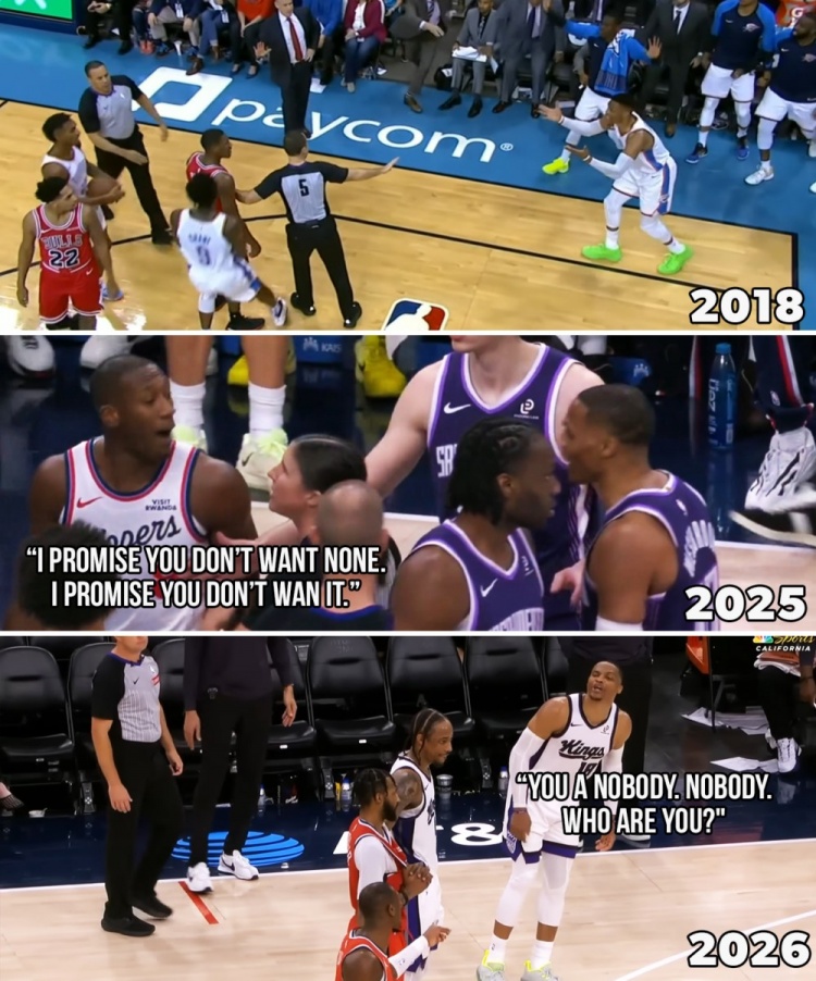 一直不对付！美媒晒图：威少生涯和克里斯·邓恩发生过三次冲突